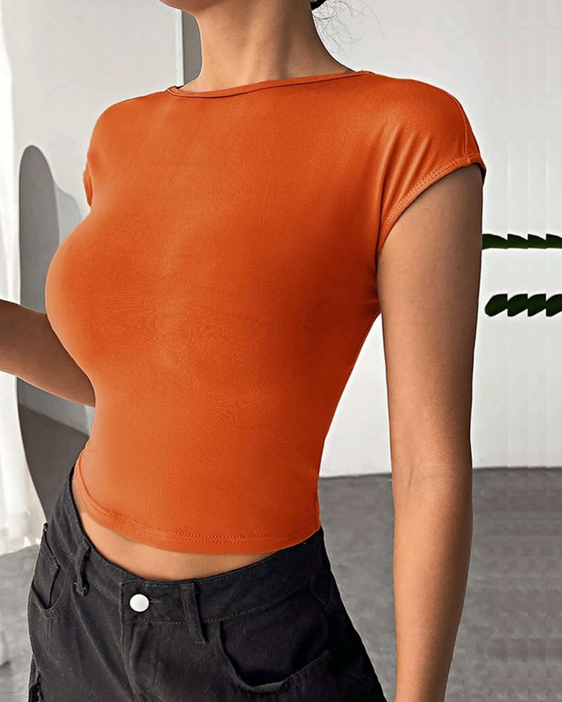 SEXY BACKLESS SLIM KNIT SHORT-SLEEVED T-SHIRT