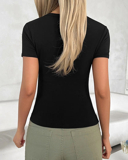 U-NECK SLIM SOLID COLOR LONG SLEEVE T-SHIRT