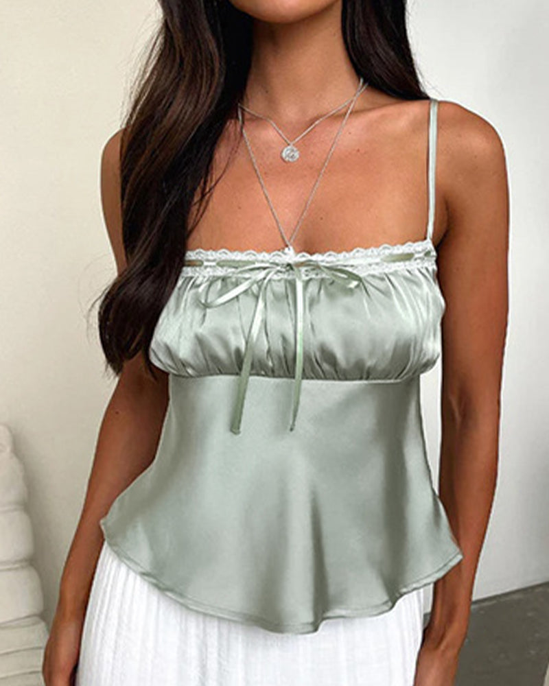 SEXY DRAWSTRING SATIN CASUAL PLEATED TANK TOP