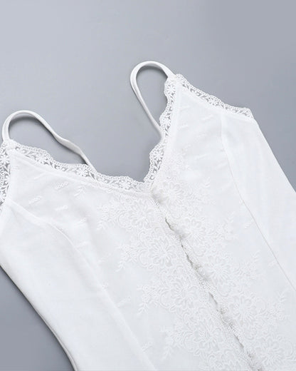 LACE-TRIM V-NECK BUTTONED SEXY CAMI TOP