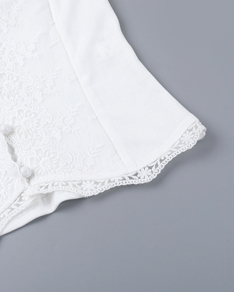 LACE-TRIM V-NECK BUTTONED SEXY CAMI TOP