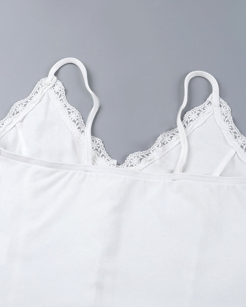 LACE-TRIM V-NECK BUTTONED SEXY CAMI TOP