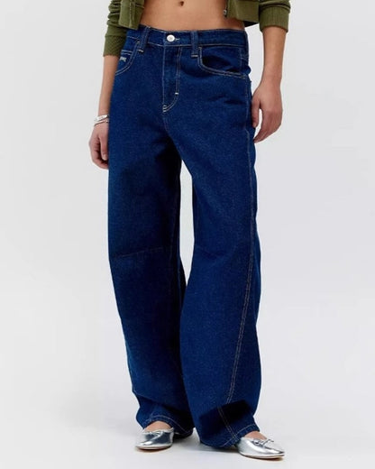 RETRO DEEP BLUE WIDE-LEG LOOSE-FITTING VERSATILE JEANS