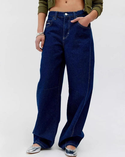 RETRO DEEP BLUE WIDE-LEG LOOSE-FITTING VERSATILE JEANS