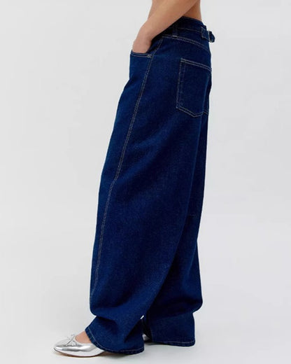 RETRO DEEP BLUE WIDE-LEG LOOSE-FITTING VERSATILE JEANS