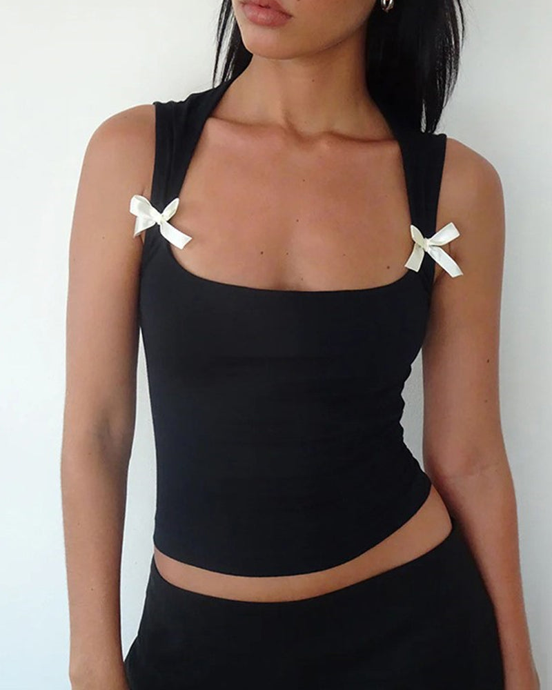 BOW CONTRAST COLOR TANK TOP