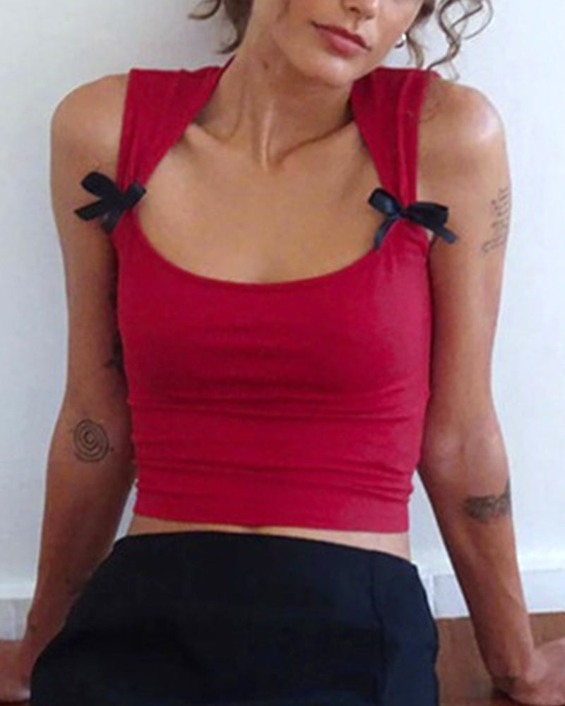 BOW CONTRAST COLOR TANK TOP