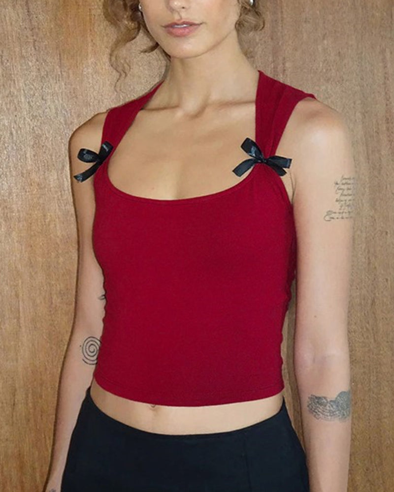 BOW CONTRAST COLOR TANK TOP