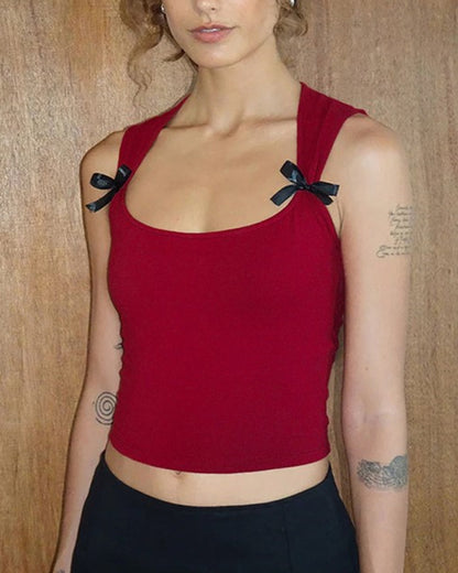 BOW CONTRAST COLOR TANK TOP