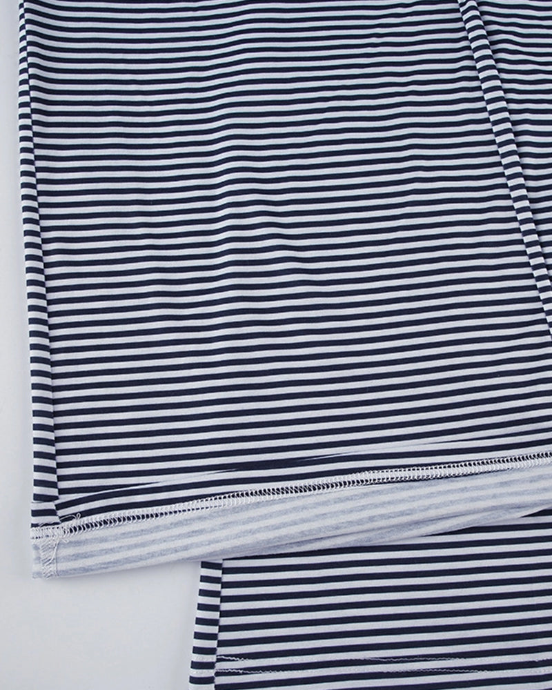 SLOUCHY STRIPED LACE-UP LOW-RISE DRAPED TROUSERS