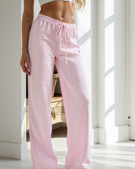 SLOUCHY STRIPED LACE-UP LOW-RISE DRAPED TROUSERS