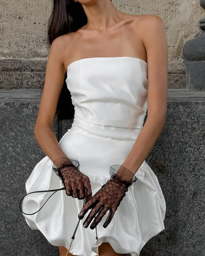 VOGUE PARTY MATTE SATIN BANDEAU BUD DRESS
