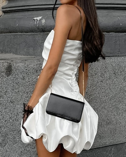 VOGUE PARTY MATTE SATIN BANDEAU BUD DRESS