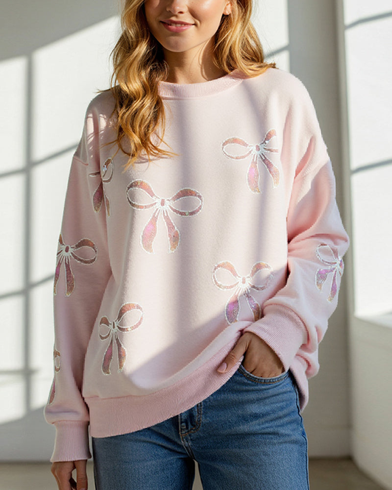 SWEET CHRISTMAS SEQUINED BOW SWEATSHIRT