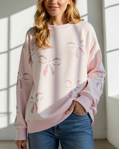 SWEET CHRISTMAS SEQUINED BOW SWEATSHIRT
