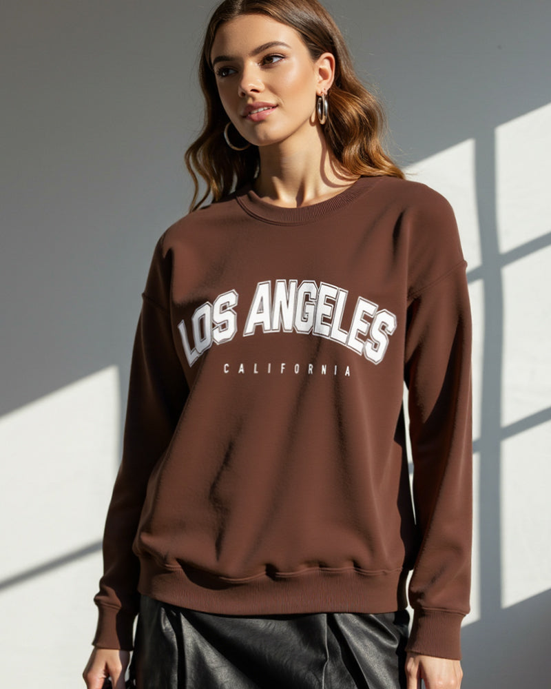 LOS ANGELES LETTER PRINT FLEECE LINED PULLOVER SWEATSHIRT